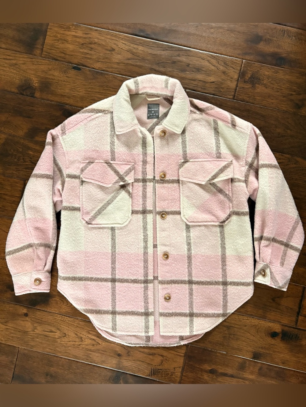 Primark Pink and Cream Plaid Button-Up Shacket size XS